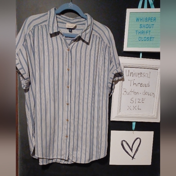 UNIVERSAL THREAD: Button-down Blue and White Striped Shirt - Picture 2 of 11